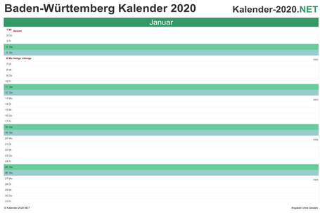 Kalender 2020 Baden Wurttemberg