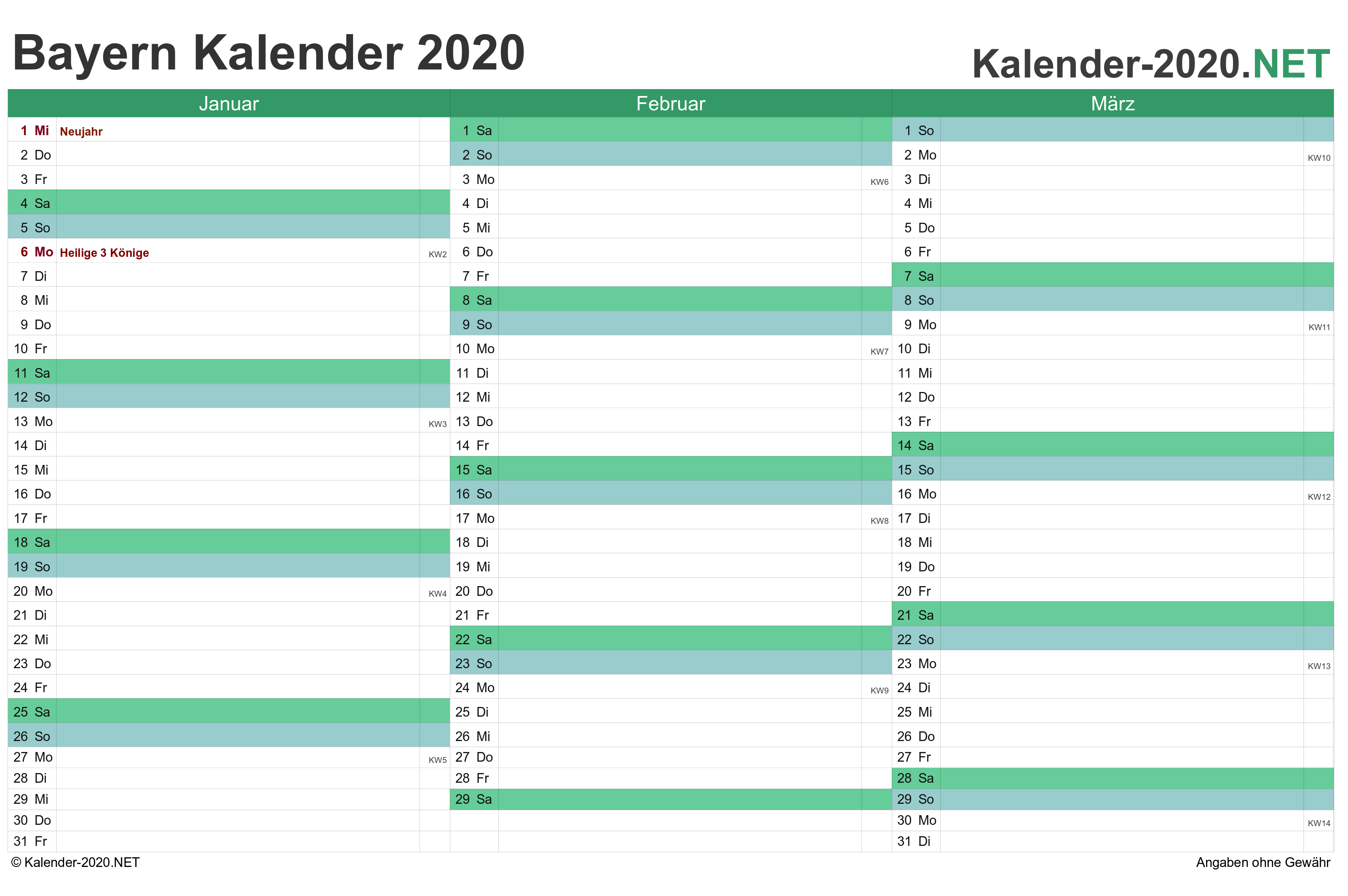 Kalender 2020 Bayern