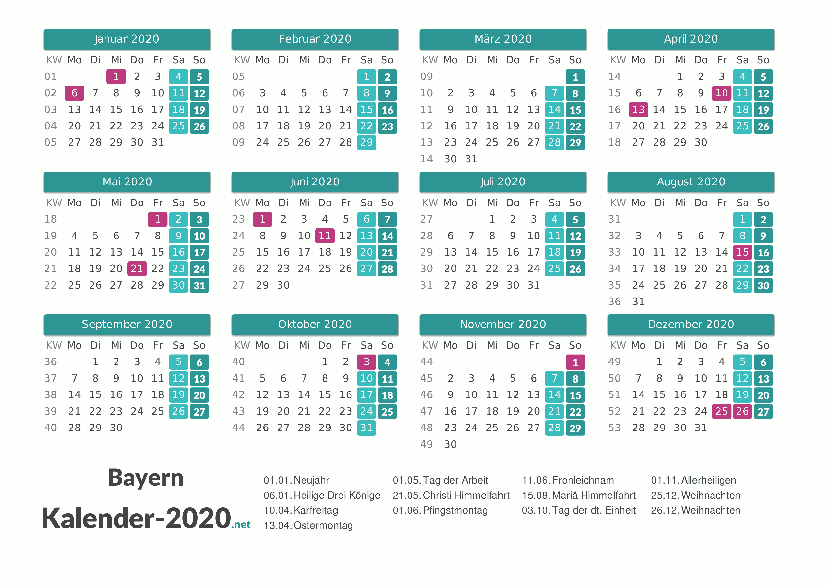 Kalender 20 Bayern