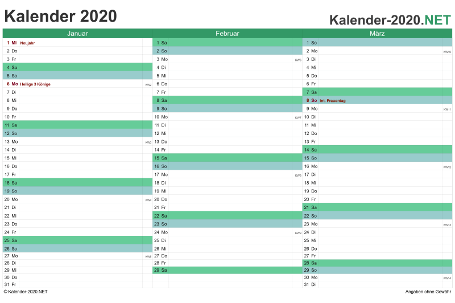 Preview quarterly calendar 2020 for EXCEL Germany