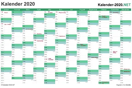 Preview calendar 2020 for EXCEL with public holidays Germany