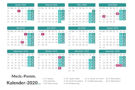 Feiertage Meck-Pomm 2020 zum Ausdrucken Feiertage Meck-Pomm 2020 zum Ausdrucken Vorschau
