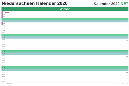Monatskalender mit Ferien Niedersachsen 2020 Monatskalender mit Ferien Niedersachsen 2020 Vorschau