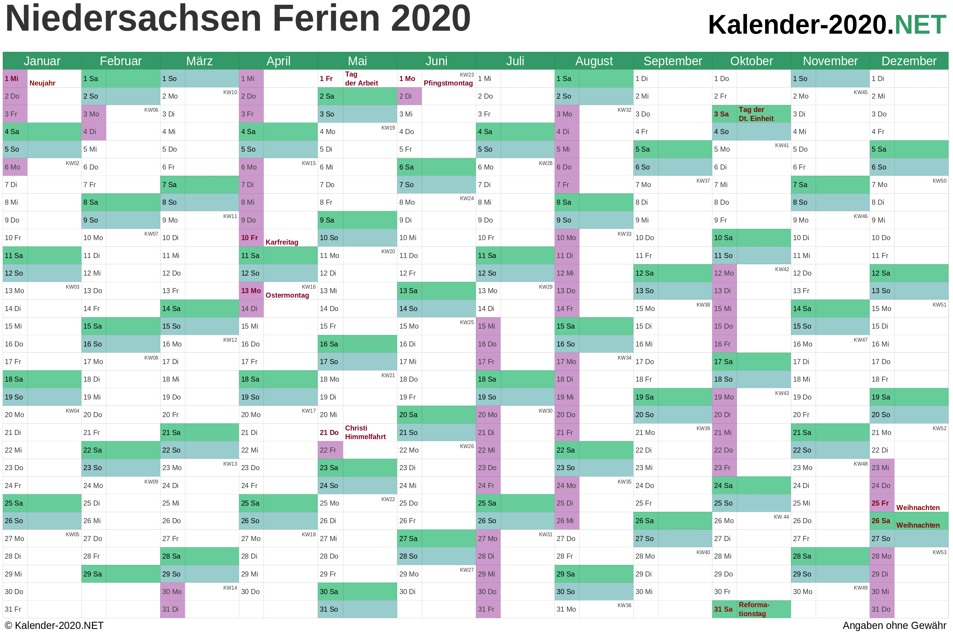 FERIEN Niedersachsen 20   Ferienkalender & Übersicht