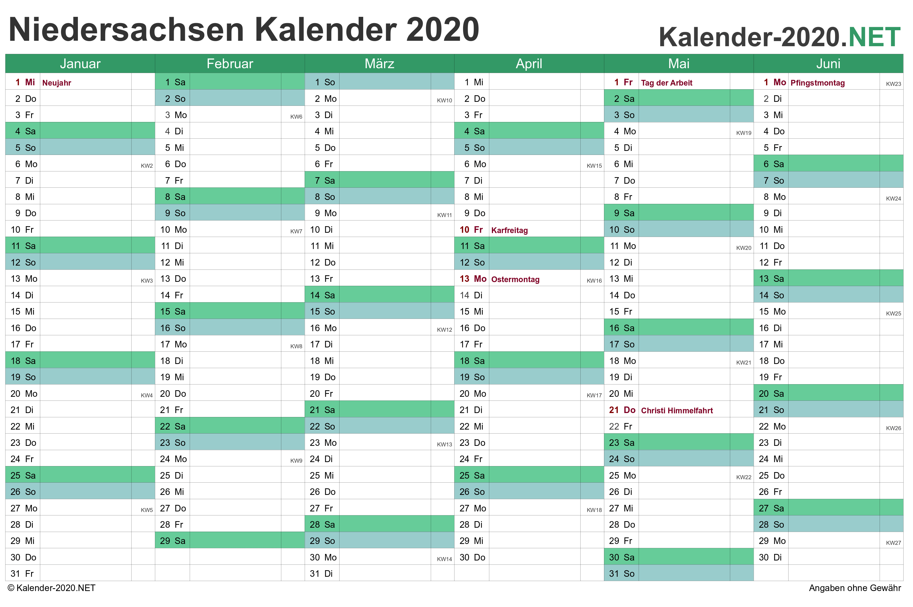 Kalender 20 Niedersachsen