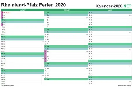 Quartalskalender mit Ferien Rheinland-Pfalz 2020 Quartalskalender mit Ferien Rheinland-Pfalz 2020 Vorschau
