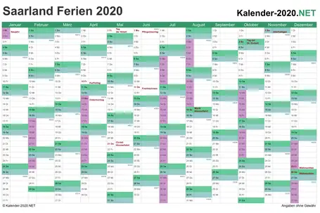 Ferien Saarland 2020 Ferienkalender übersicht