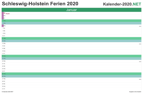 Monatskalender mit Ferien Schleswig-Holstein 2020 Monatskalender mit Ferien Schleswig-Holstein 2020 Vorschau