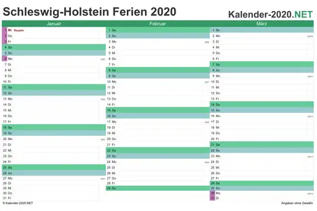 Quartalskalender mit Ferien Schleswig-Holstein 2020 Quartalskalender mit Ferien Schleswig-Holstein 2020 Vorschau